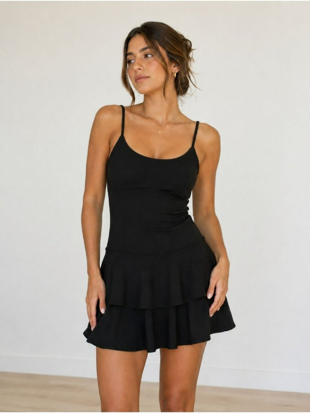 Offline By Aerie Tiered Ruffle Mini Dress Cross-Back Stretchy Material L Sport